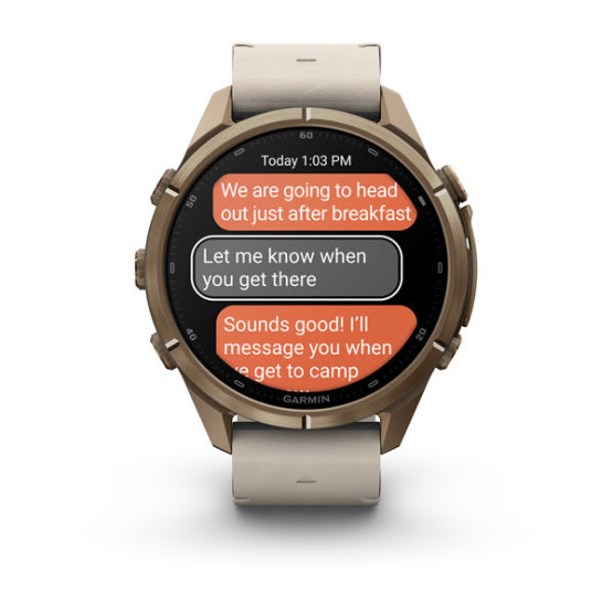 Смарт-годинник Garmin Fenix 9 Pro 43 мм AMOLED inReach Титан «осіннє золото» з молочно-білим шкіряним ремінцем