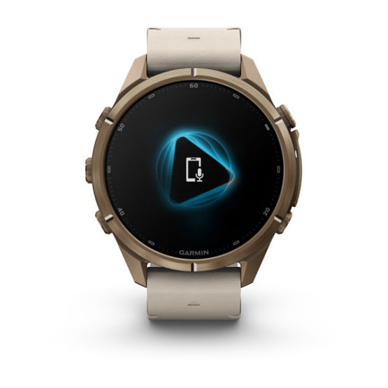 Смарт-годинник Garmin Fenix 9 Pro 43 мм AMOLED inReach Титан «осіннє золото» з молочно-білим шкіряним ремінцем