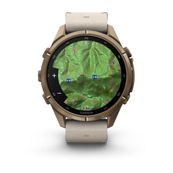 Смарт-годинник Garmin Fenix 9 Pro 43 мм AMOLED inReach Титан «осіннє золото» з молочно-білим шкіряним ремінцем