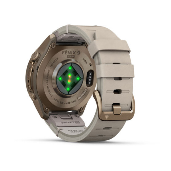 Смарт-годинник Garmin Fenix 9 Pro 43 мм AMOLED inReach Титан «осіннє золото» з молочно-білим шкіряним ремінцем