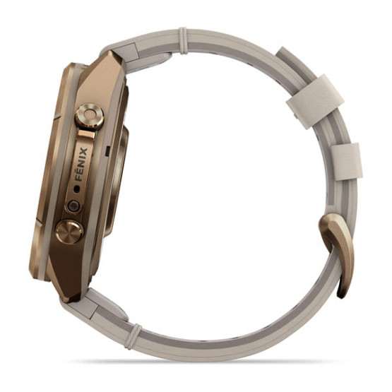 Смарт-годинник Garmin Fenix 9 Pro 43 мм AMOLED inReach Титан «осіннє золото» з молочно-білим шкіряним ремінцем