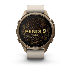 Смарт-годинник Garmin Fenix 9 Pro 43 мм AMOLED inReach Титан «осіннє золото» з молочно-білим шкіряним ремінцем