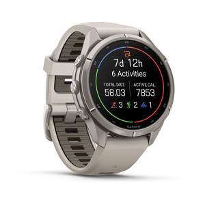 Смарт-годинник Garmin Fenix 9 Pro 43 мм AMOLED inReach Титановий з туманно-сірим/темно-піщаним силіконовим ремінцем