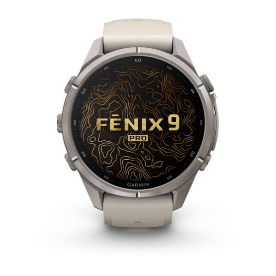 Смарт-годинник Garmin Fenix 9 Pro 43 мм AMOLED inReach Титановий з туманно-сірим/темно-піщаним силіконовим ремінцем