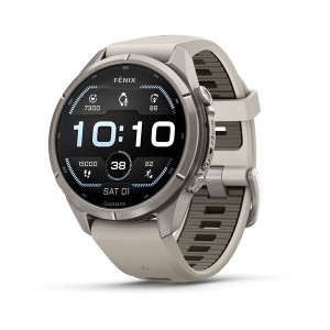Смарт-годинник Garmin Fenix 9 Pro 43 мм AMOLED Титановий з туманно-сірим/темно-піщаним силіконовим ремінцем