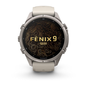 Смарт-годинник Garmin Fenix 9 Pro 43 мм AMOLED Титановий з туманно-сірим/темно-піщаним силіконовим ремінцем