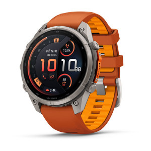 Смарт-годинник Garmin Fenix 9 Pro 47 мм AMOLED inReach Титановий з осінньо-помаранчевим/іскристо-помаранчевим силіконовим ремінцем