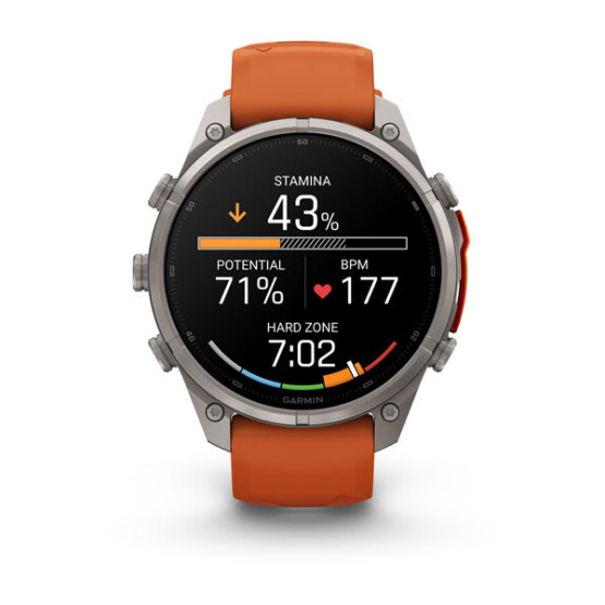 Смарт-годинник Garmin Fenix 9 Pro 47 мм AMOLED inReach Титановий з осінньо-помаранчевим/іскристо-помаранчевим силіконовим ремінцем