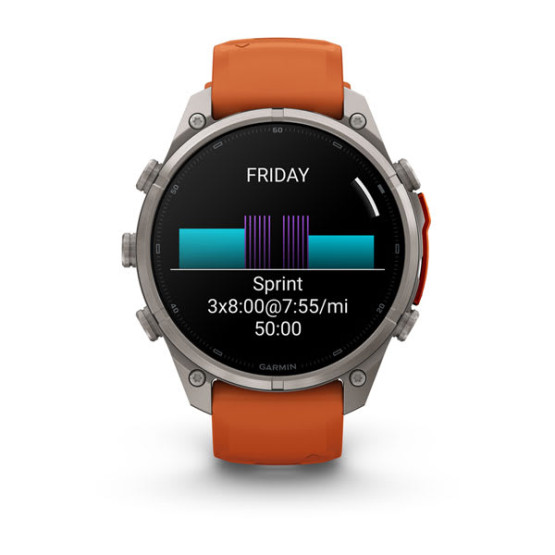 Смарт-годинник Garmin Fenix 9 Pro 47 мм AMOLED inReach Титановий з осінньо-помаранчевим/іскристо-помаранчевим силіконовим ремінцем