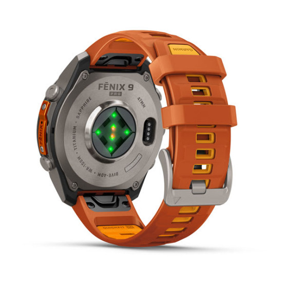 Смарт-годинник Garmin Fenix 9 Pro 47 мм AMOLED inReach Титановий з осінньо-помаранчевим/іскристо-помаранчевим силіконовим ремінцем