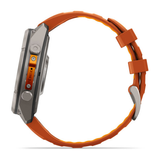 Смарт-годинник Garmin Fenix 9 Pro 47 мм AMOLED inReach Титановий з осінньо-помаранчевим/іскристо-помаранчевим силіконовим ремінцем