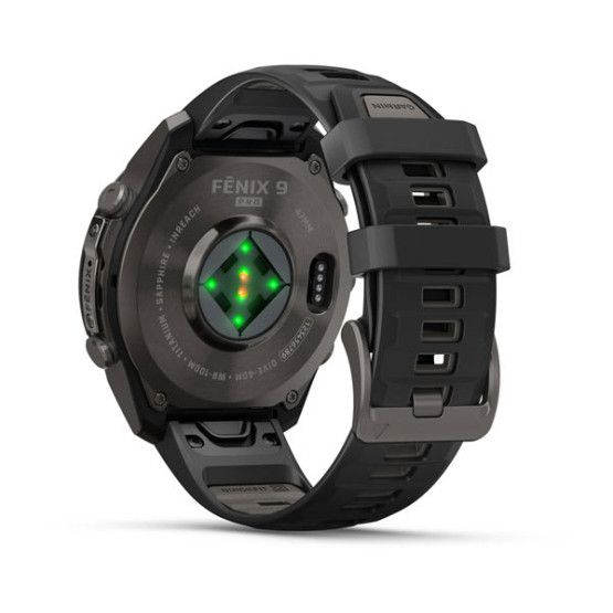 Смарт-годинник Garmin Fenix 9 Pro 47 мм AMOLED inReach Карбоново-сірий DLC титан з чорним/галечно-сірим силіконовим ремінцем