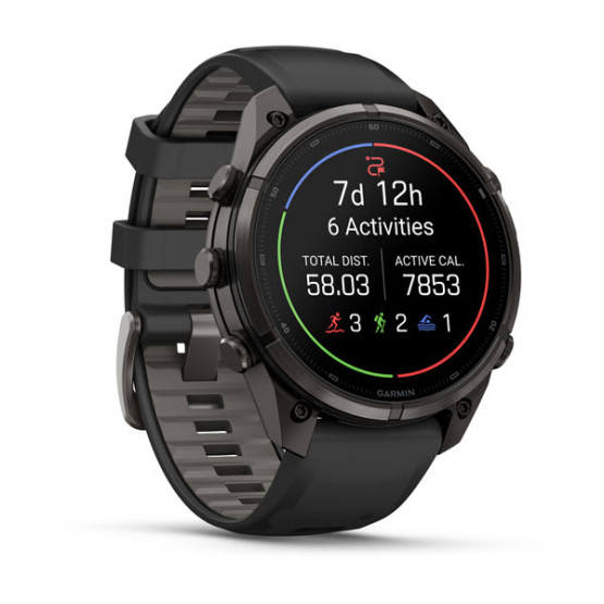 Смарт-годинник Garmin Fenix 9 Pro 47 мм AMOLED Карбоново-сірий DLC титан з чорним/галечно-сірим силіконовим ремінцем