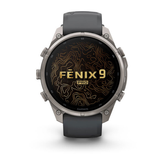 Смарт-годинник Garmin Fenix 9 Pro 47 мм AMOLED Титановий з графітовим/чорним силіконовим ремінцем