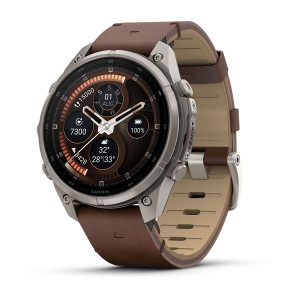 Смарт-годинник Garmin Fenix 9 Pro 47 мм AMOLED inReach Титановий з горіховим шкіряним ремінцем