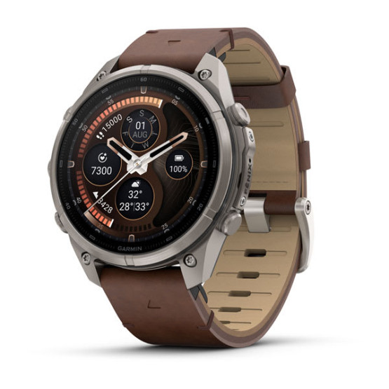 Смарт-годинник Garmin Fenix 9 Pro 47 мм AMOLED inReach Титановий з горіховим шкіряним ремінцем