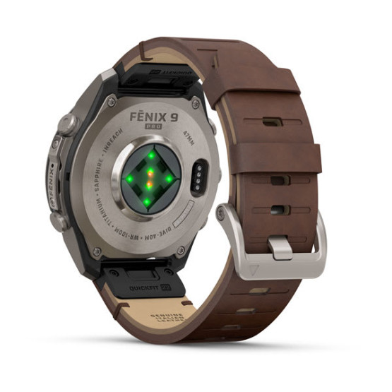 Смарт-годинник Garmin Fenix 9 Pro 47 мм AMOLED inReach Титановий з горіховим шкіряним ремінцем
