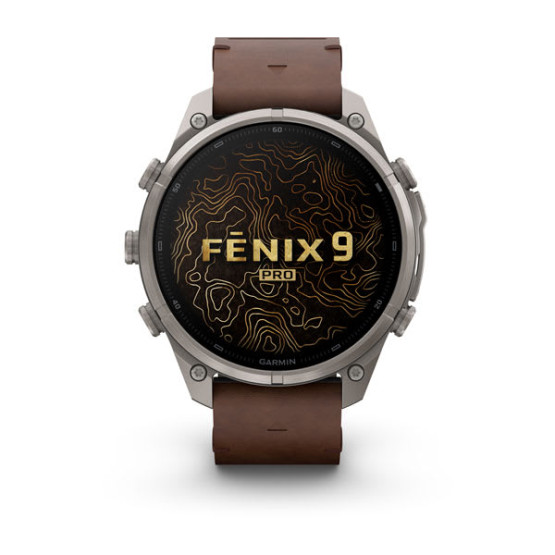 Смарт-годинник Garmin Fenix 9 Pro 47 мм AMOLED inReach Титановий з горіховим шкіряним ремінцем
