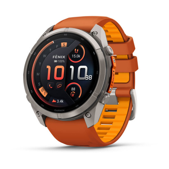 Смарт-годинник Garmin Fenix 9 Pro 51 мм AMOLED inReach Титановий з осінньо-помаранчевим/іскристо-помаранчевим силіконовим ремінцем