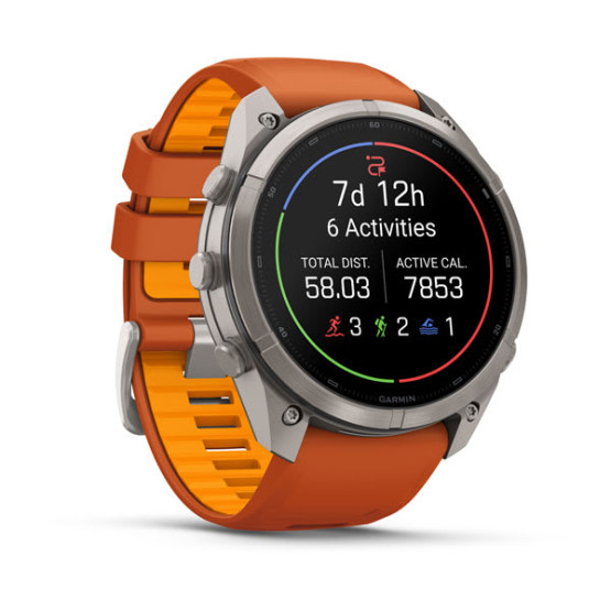 Смарт-годинник Garmin Fenix 9 Pro 51 мм AMOLED inReach Титановий з осінньо-помаранчевим/іскристо-помаранчевим силіконовим ремінцем