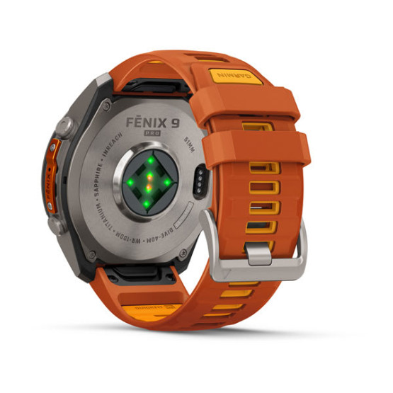 Смарт-годинник Garmin Fenix 9 Pro 51 мм AMOLED inReach Титановий з осінньо-помаранчевим/іскристо-помаранчевим силіконовим ремінцем