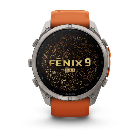 Смарт-годинник Garmin Fenix 9 Pro 51 мм AMOLED inReach Титановий з осінньо-помаранчевим/іскристо-помаранчевим силіконовим ремінцем