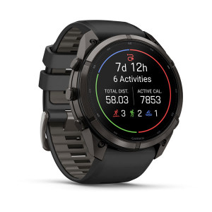 Смарт-годинник Garmin Fenix 9 Pro 51 мм AMOLED inReach Карбоново-сірий DLC титан з чорним/галечно-сірим силіконовим ремінцем