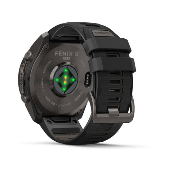 Смарт-годинник Garmin Fenix 9 Pro 51 мм AMOLED Карбоново-сірий DLC титан з чорним/галечно-сірим силіконовим ремінцем