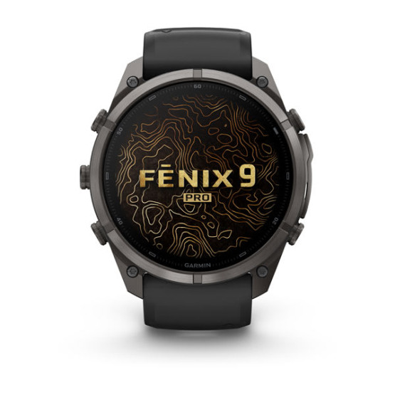 Смарт-годинник Garmin Fenix 9 Pro 51 мм AMOLED Карбоново-сірий DLC титан з чорним/галечно-сірим силіконовим ремінцем
