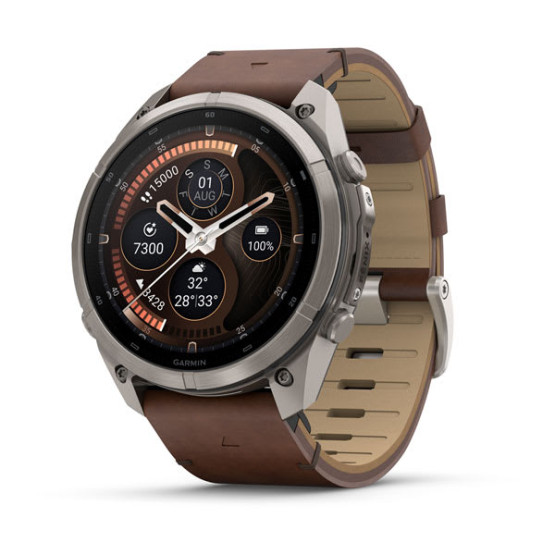 Смарт-годинник Garmin Fenix 9 Pro 51 мм AMOLED inReach Титановий з горіховим шкіряним ремінцем