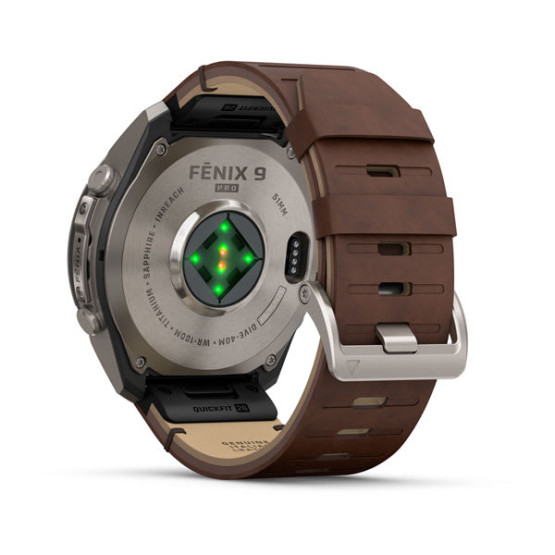 Смарт-годинник Garmin Fenix 9 Pro 51 мм AMOLED inReach Титановий з горіховим шкіряним ремінцем