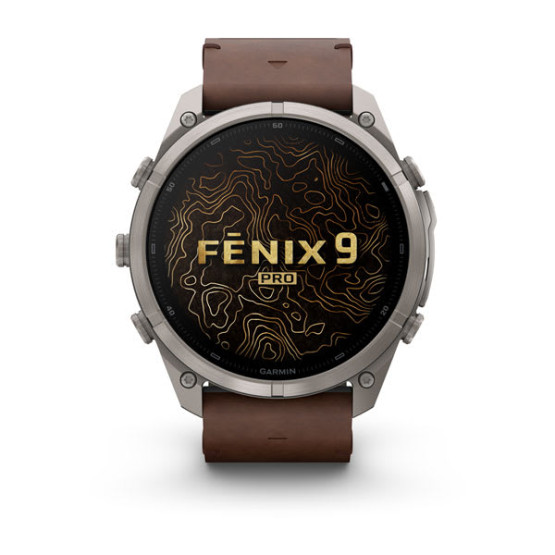 Смарт-годинник Garmin Fenix 9 Pro 51 мм AMOLED inReach Титановий з горіховим шкіряним ремінцем