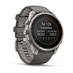 Смарт-годинник Garmin Fenix 9 Pro 47 мм Solar inReach Титановий з галечно-сірим/сріблясто-сірим силіконовим ремінцем