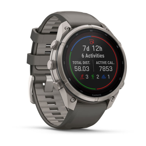 Смарт-годинник Garmin Fenix 9 Pro 47 мм Solar inReach Титановий з галечно-сірим/сріблясто-сірим силіконовим ремінцем