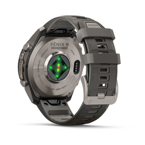 Смарт-годинник Garmin Fenix 9 Pro 47 мм Solar inReach Титановий з галечно-сірим/сріблясто-сірим силіконовим ремінцем