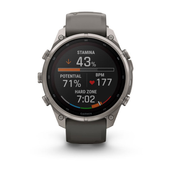 Смарт-годинник Garmin Fenix 9 Pro 47 мм Solar inReach Титановий з галечно-сірим/сріблясто-сірим силіконовим ремінцем