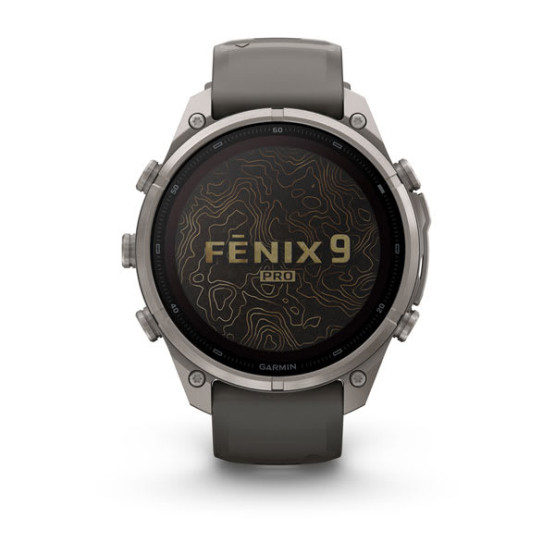 Смарт-годинник Garmin Fenix 9 Pro 47 мм Solar inReach Титановий з галечно-сірим/сріблясто-сірим силіконовим ремінцем