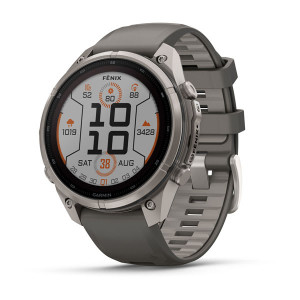 Смарт-годинник Garmin Fenix 9 Pro 47 мм Solar Титановий з галечно-сірим/сріблясто-сірим силіконовим ремінцем