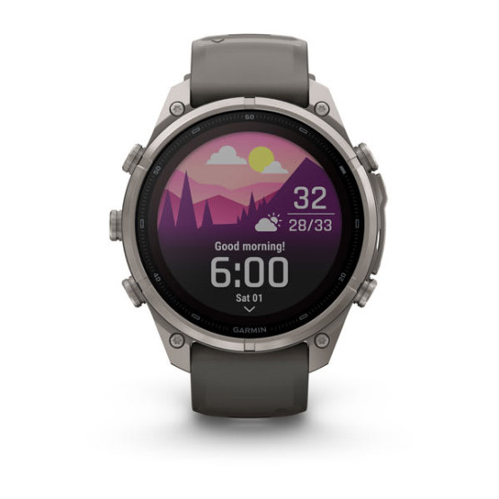 Смарт-годинник Garmin Fenix 9 Pro 47 мм Solar Титановий з галечно-сірим/сріблясто-сірим силіконовим ремінцем