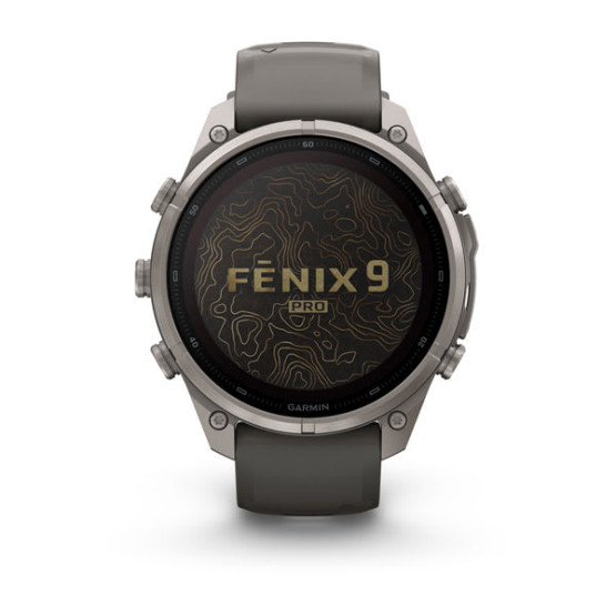 Смарт-годинник Garmin Fenix 9 Pro 47 мм Solar Титановий з галечно-сірим/сріблясто-сірим силіконовим ремінцем