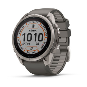 Смарт-годинник Garmin Fenix 9 Pro 51 мм Solar inReach Титановий з галечно-сірим/сріблясто-сірим силіконовим ремінцем