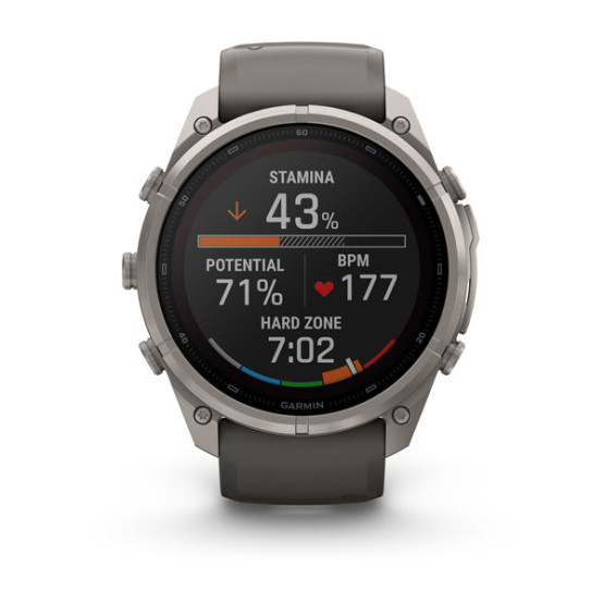 Смарт-годинник Garmin Fenix 9 Pro 51 мм Solar inReach Титановий з галечно-сірим/сріблясто-сірим силіконовим ремінцем