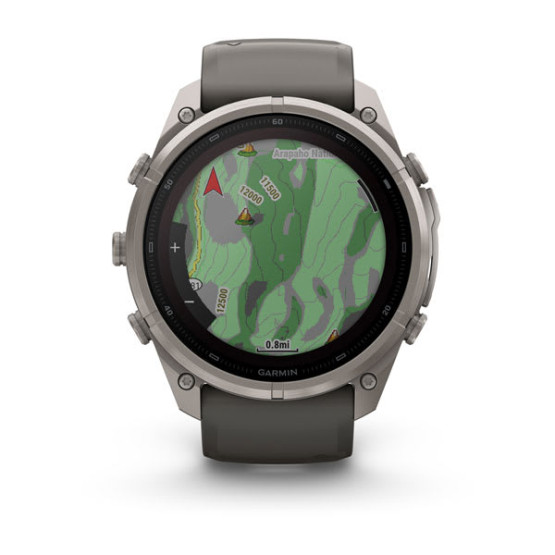 Смарт-годинник Garmin Fenix 9 Pro 51 мм Solar inReach Титановий з галечно-сірим/сріблясто-сірим силіконовим ремінцем