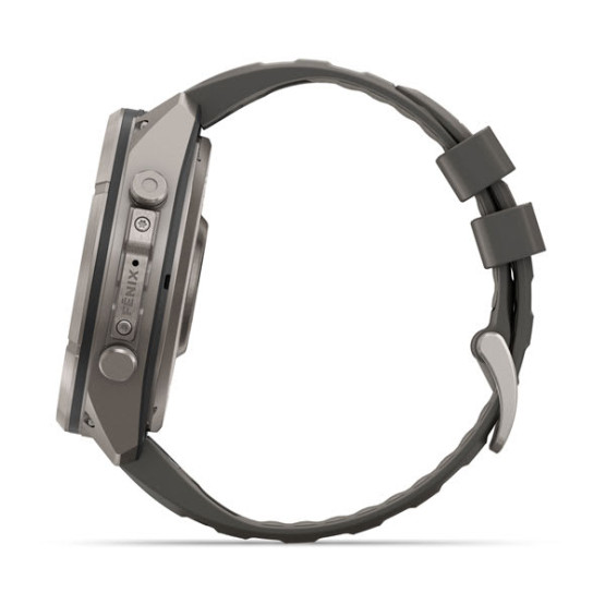 Смарт-годинник Garmin Fenix 9 Pro 51 мм Solar inReach Титановий з галечно-сірим/сріблясто-сірим силіконовим ремінцем