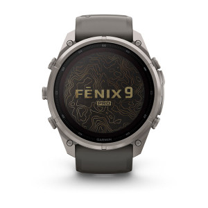 Смарт-годинник Garmin Fenix 9 Pro 51 мм Solar inReach Титановий з галечно-сірим/сріблясто-сірим силіконовим ремінцем