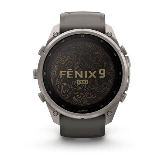 Смарт-годинник Garmin Fenix 9 Pro 51 мм Solar inReach Титановий з галечно-сірим/сріблясто-сірим силіконовим ремінцем