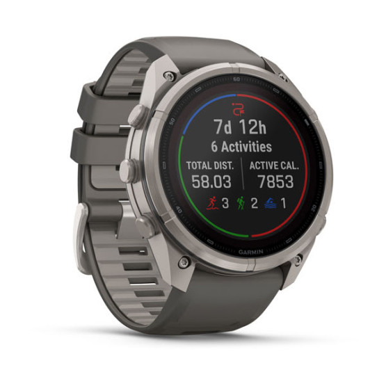 Смарт-годинник Garmin Fenix 9 Pro 51 мм Solar Титановий з галечно-сірим/сріблясто-сірим силіконовим ремінцем