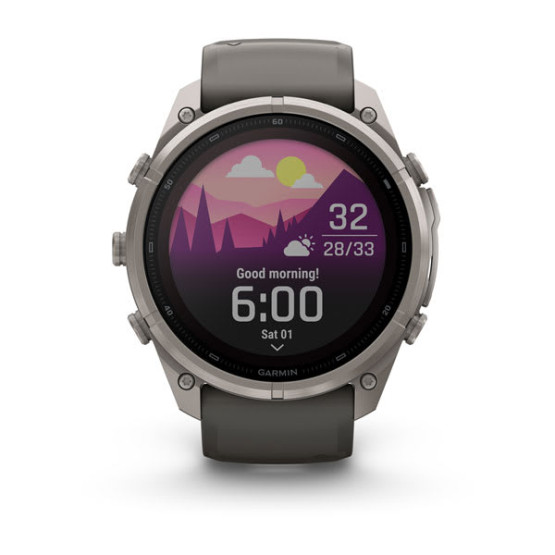 Смарт-годинник Garmin Fenix 9 Pro 51 мм Solar Титановий з галечно-сірим/сріблясто-сірим силіконовим ремінцем