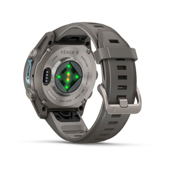 Смарт-годинник Garmin Fenix 9 43 мм AMOLED Титановий з галечно-сірим силіконовим ремінцем