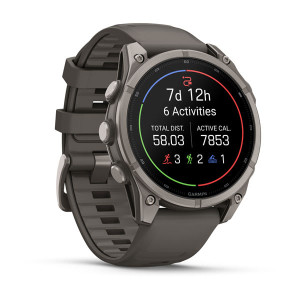 Смарт-годинник Garmin Fenix 9 47 мм AMOLED Титановий з галечно-сірим силіконовим ремінцем